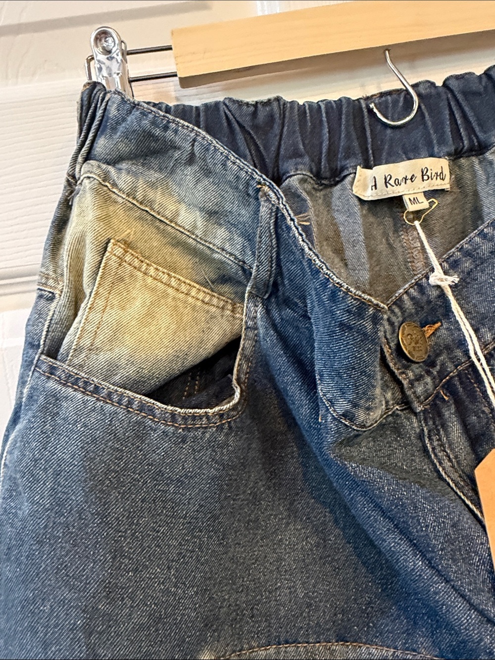 ‼️LAST ONE‼️GRUNGE Jeans A Rare Bird Blue Distressed Wide-Leg Patchwork Detail - Picture 5 of 10